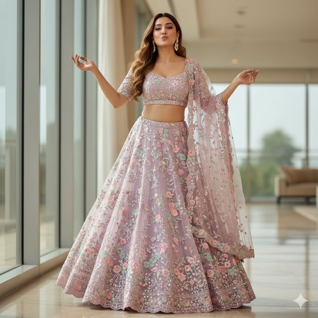 Elegant Indian Lehenga Fashion Photography Prompt 1