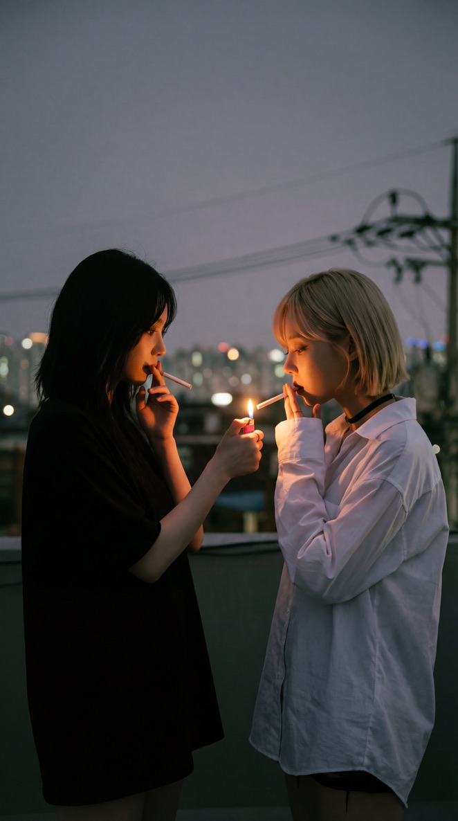aespa Karina and Winter Cigarette Lighting Prompt for Nano Banana Pro 1