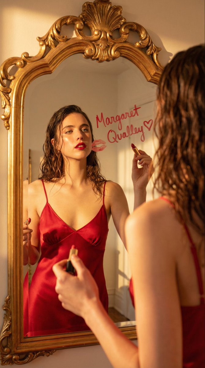Cinematic Mirror Reflection Portrait with Lipstick Writing 4