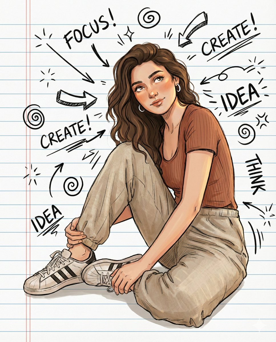 Illustrated Portrait on Ruled Notebook Background 1