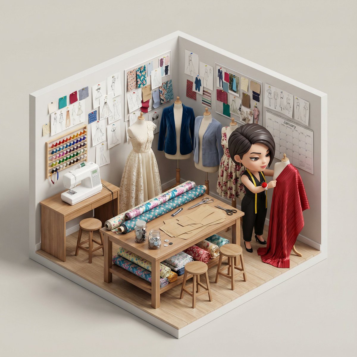 Isometric 3D Miniature Room with Chibi Character Prompt 2