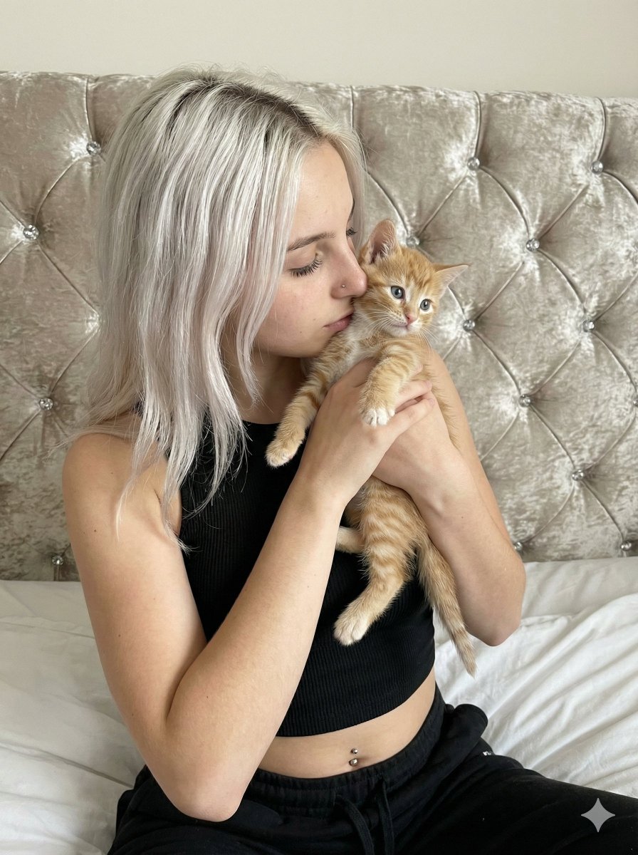 Tender Portrait of Woman Nuzzling a Kitten 4
