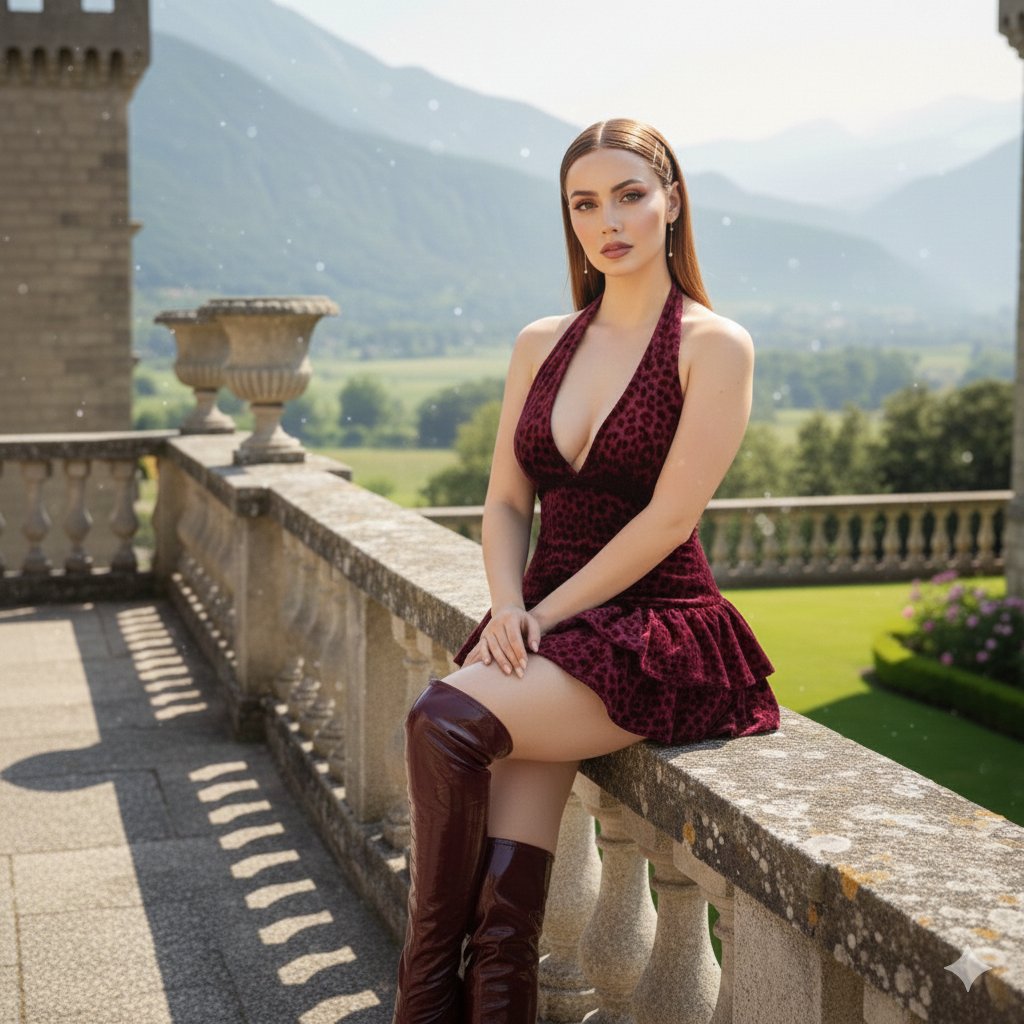 Luxury Fashion Photography of Ana de Armas in a Velvet Dress on a Castle Terrace 3