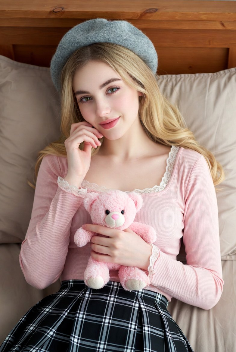 Photorealistic Bedroom Portrait with Teddy Bear 1