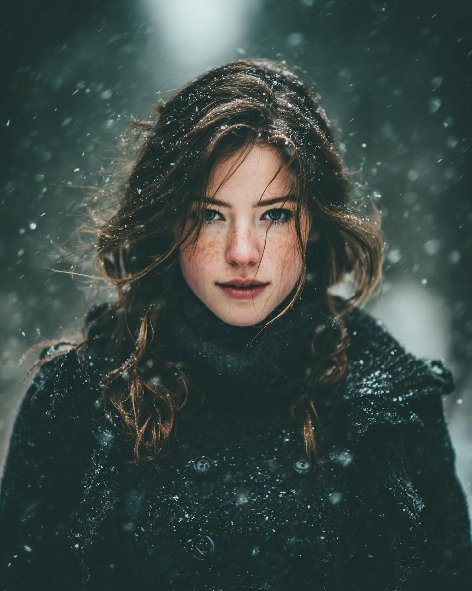 Cinematic Winter Portrait with Snowfall 1