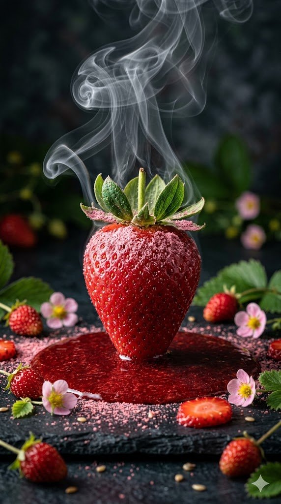 Cinematic Macro Photograph of a Strawberry in Syrup 1