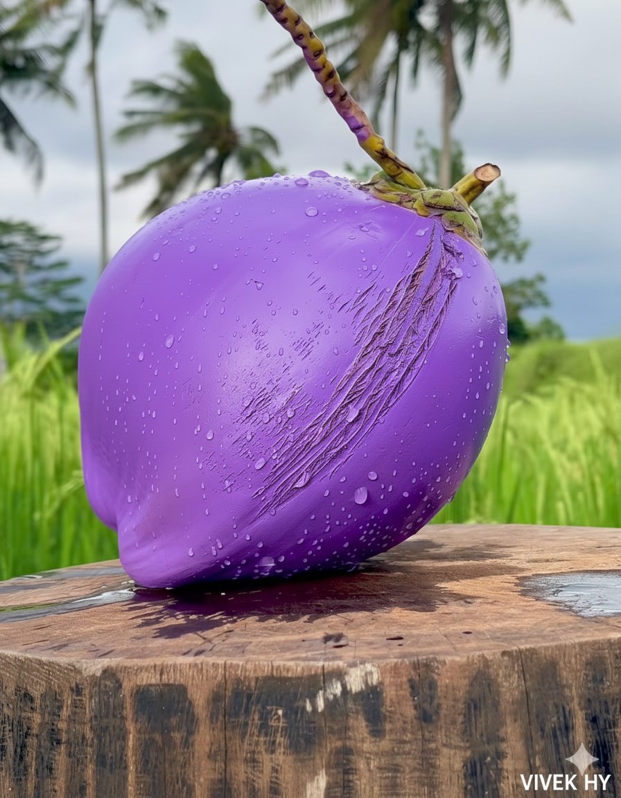 Hyper-realistic Cobalt Blue Coconut Still Life 1