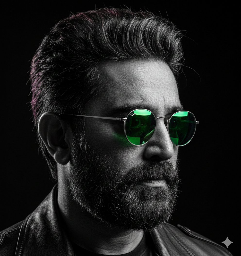 Cinematic B&W Portrait with Selective Emerald Color 4