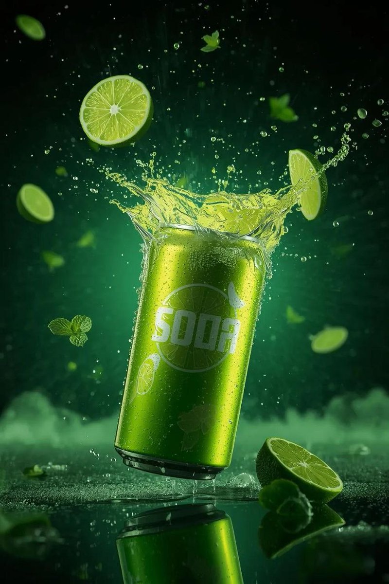 Hyper-Realistic Commercial Product Shot of Exploding Lime Soda Can 2