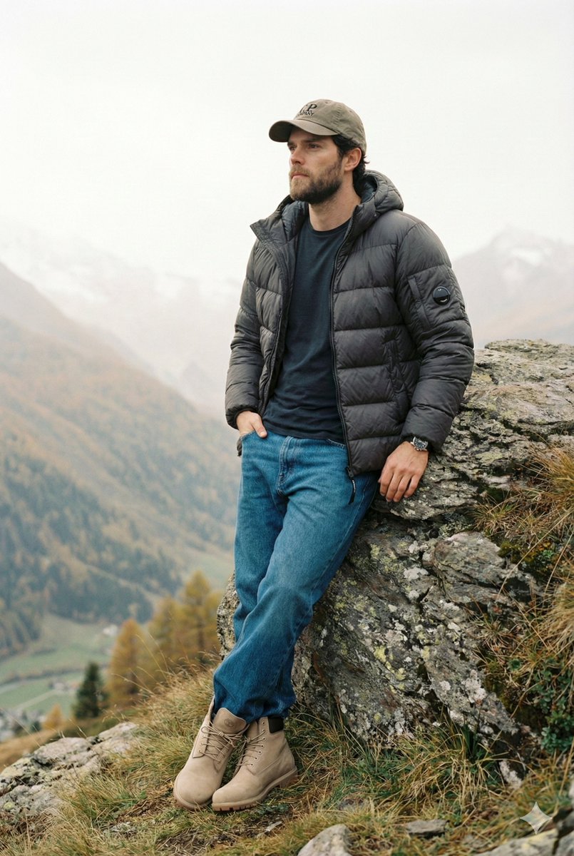 Cinematic Fashion Editorial Image Prompt for Male Subject in Swiss Alps 2