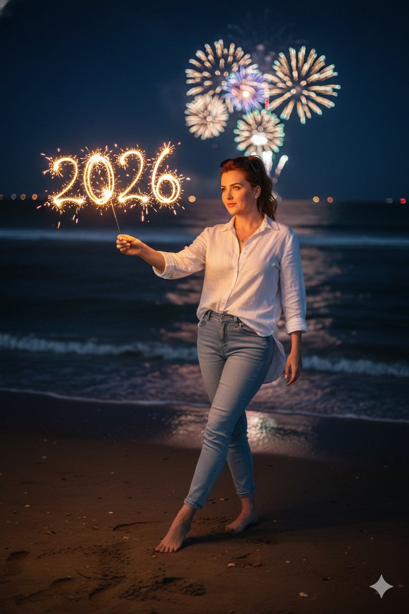 Romantic Cinematic New Year 2026 Beach Night Scene 1