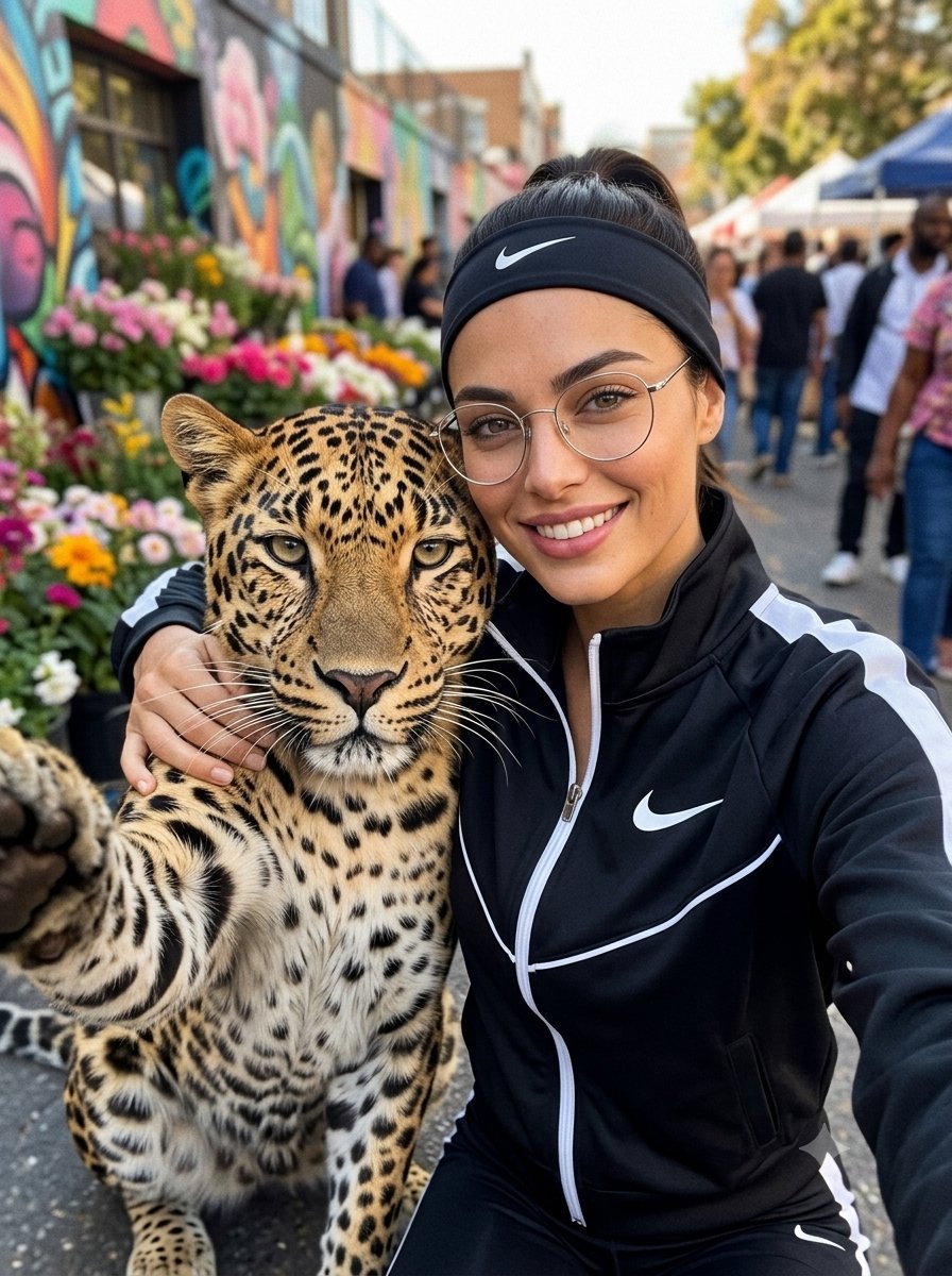 Leopard Selfie Street Market Portrait 1