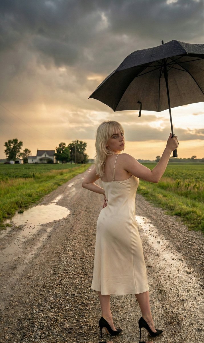 Cinematic Portrait of Sabrina Carpenter in a Stormy Rural Setting 3