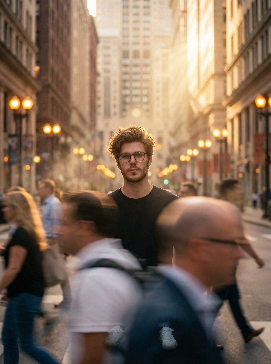 Cinematic Portrait in a Busy City Street 1