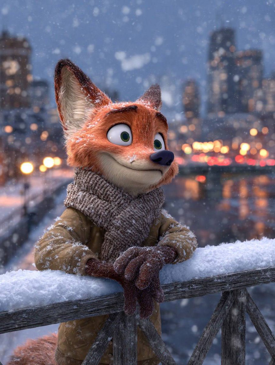 Anthropomorphic Fox Character in Winter Scene 1