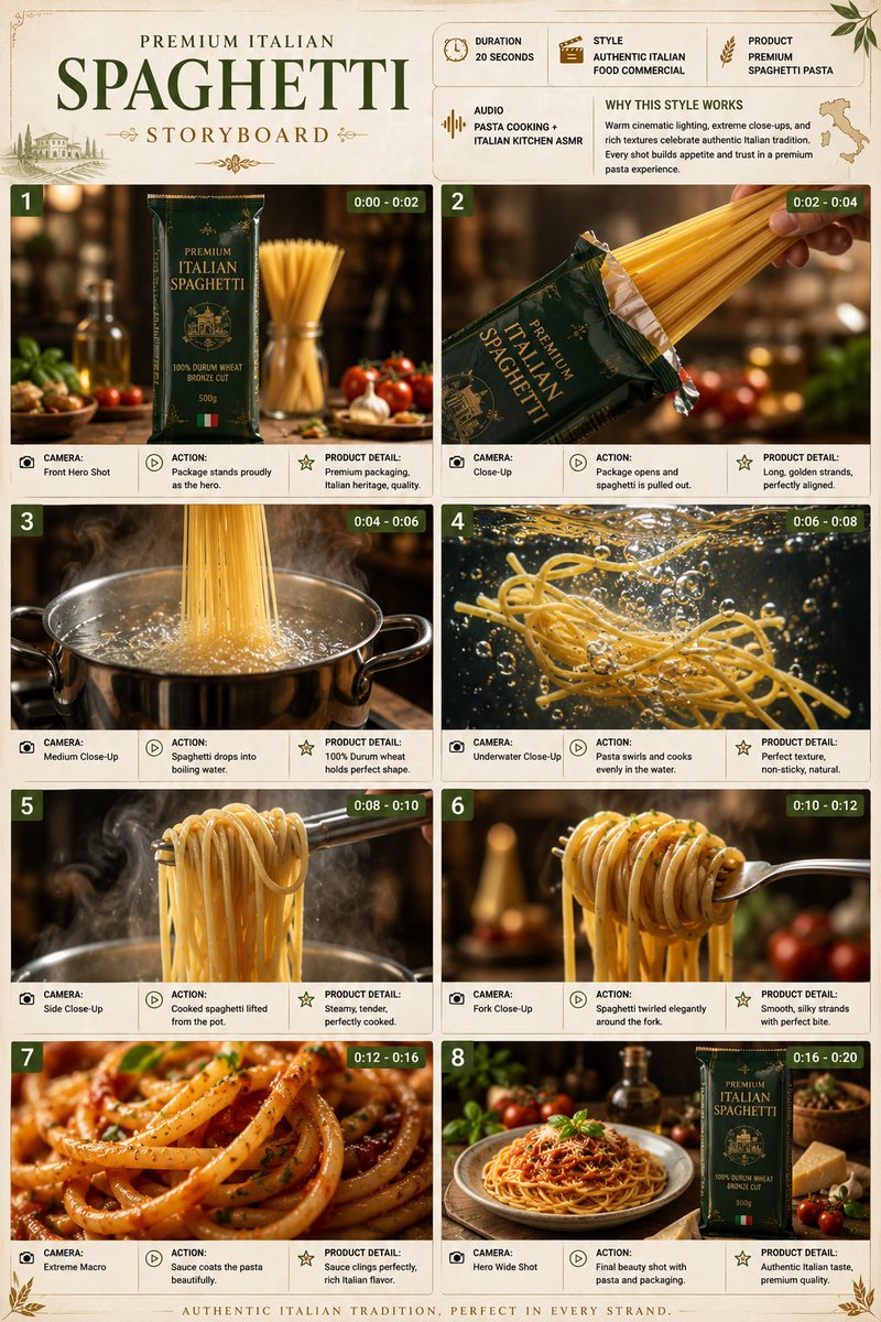Premium Italian Spaghetti Commercial Storyboard 1