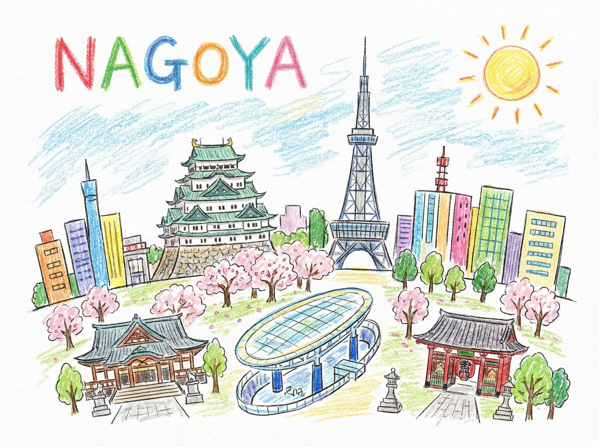 Child-like Crayon and Colored Pencil City Drawing 3