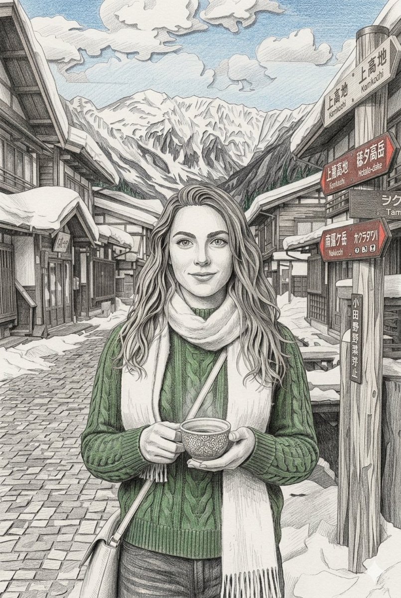 Snowy Japanese Village Winter Illustration 3