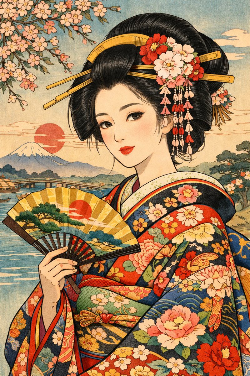 Modern Ukiyo-e Style Beauty Illustration 1