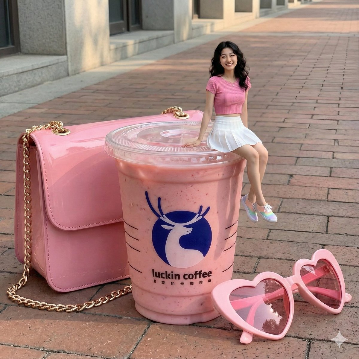 Miniature Girl Sitting on Coffee Cups 2