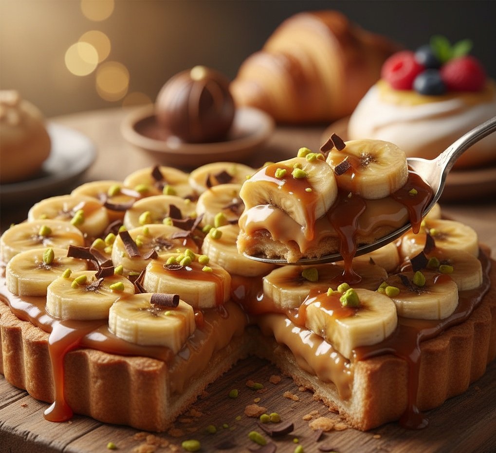 Ultra-Realistic Banana Caramel Tart Food Photography Prompt 1