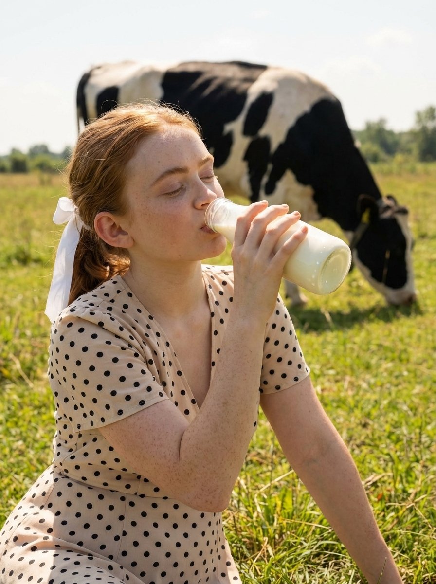 Sunlit Countryside Milk Drinking Portrait 2