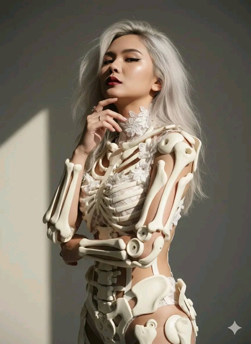 Avant-Garde Sculptural Portrait with Skeletal Elements 1
