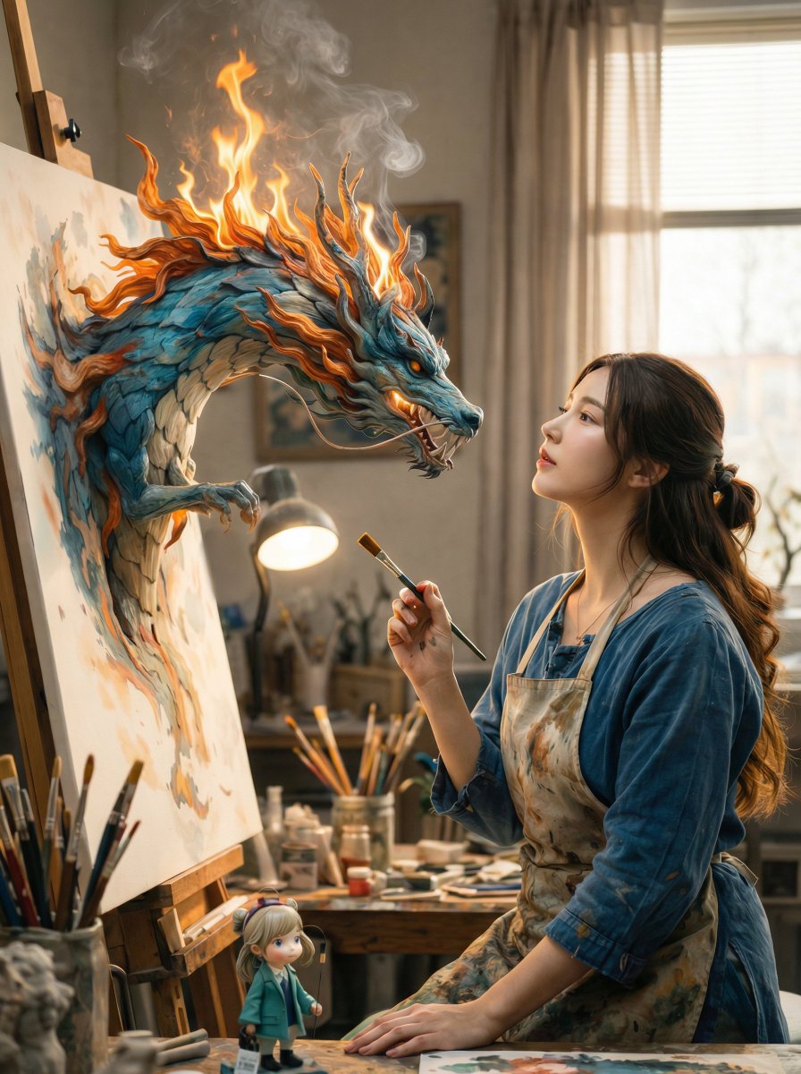 Magical Realism: Dragon Emerging from Canvas 1