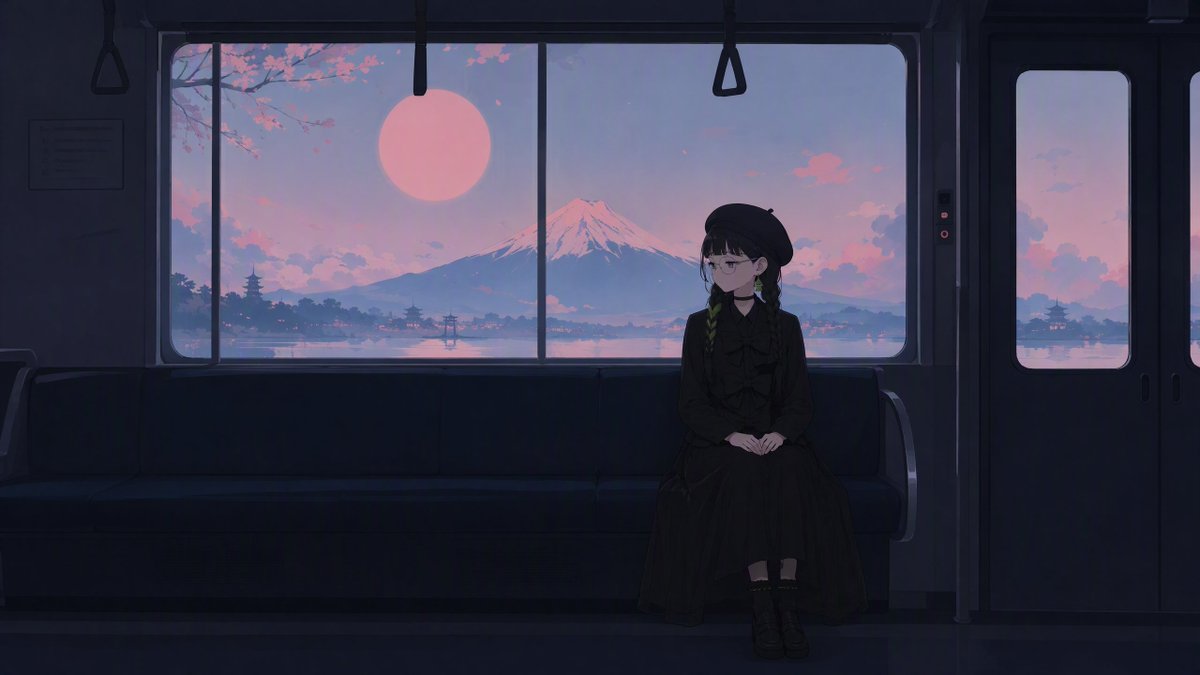 Comic / Storyboard - Anime Train at Dusk with Mount Fuji