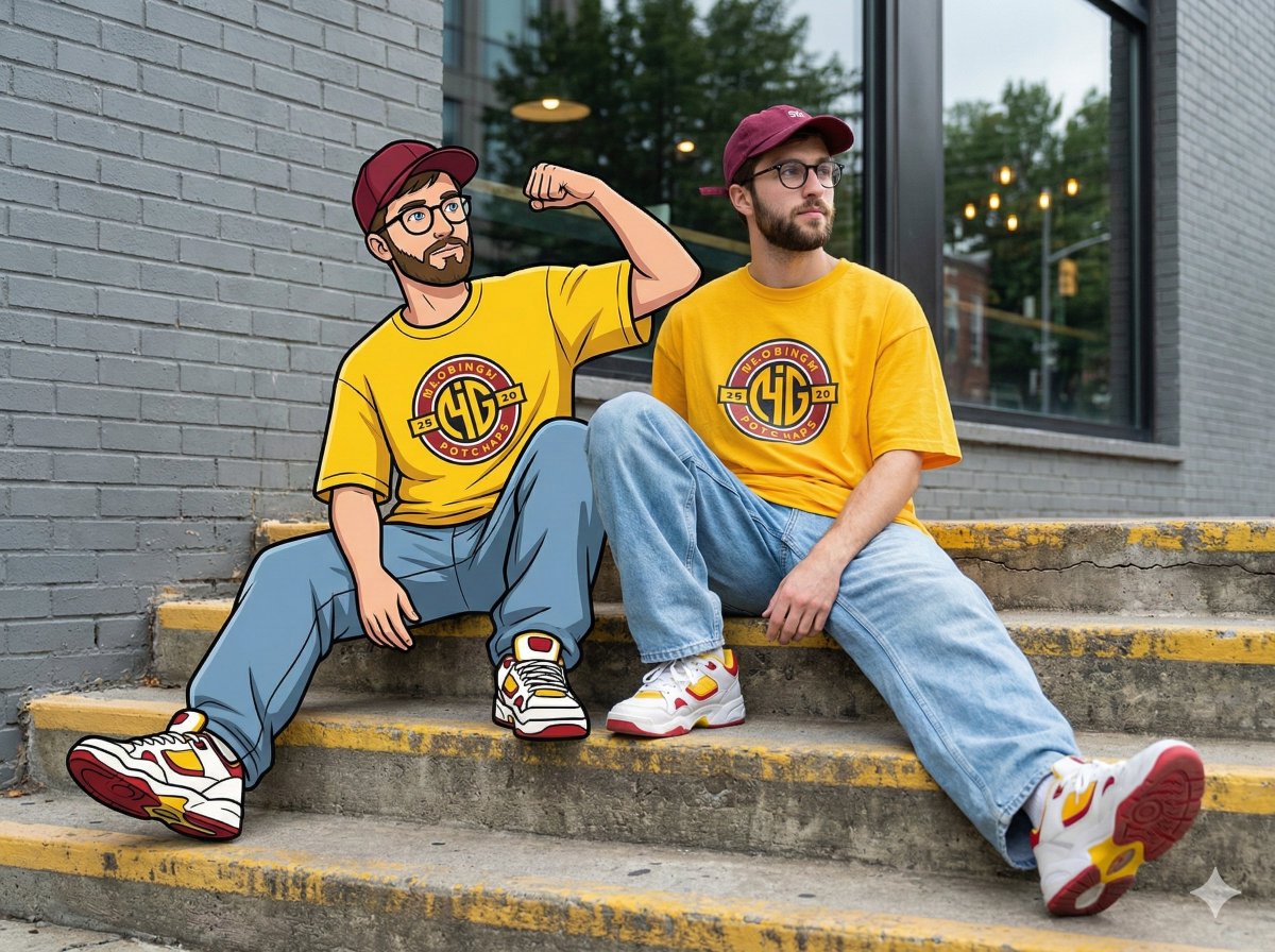 Mixed-Reality Street Portrait (Real Person with Cartoon Twin) 1