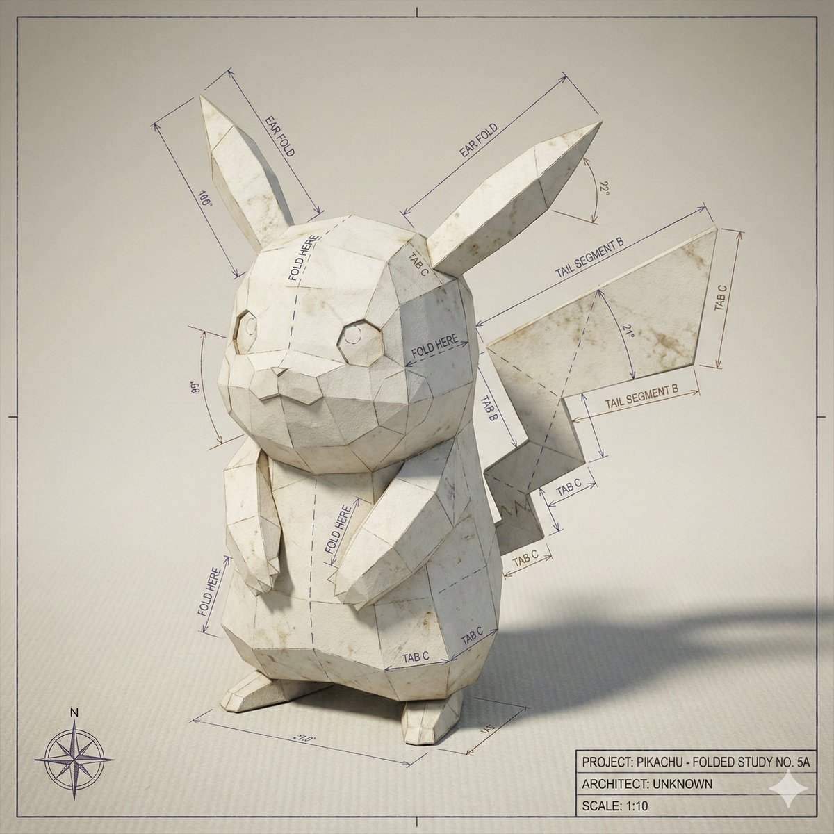 Folded Paper Blueprint of a Character 2