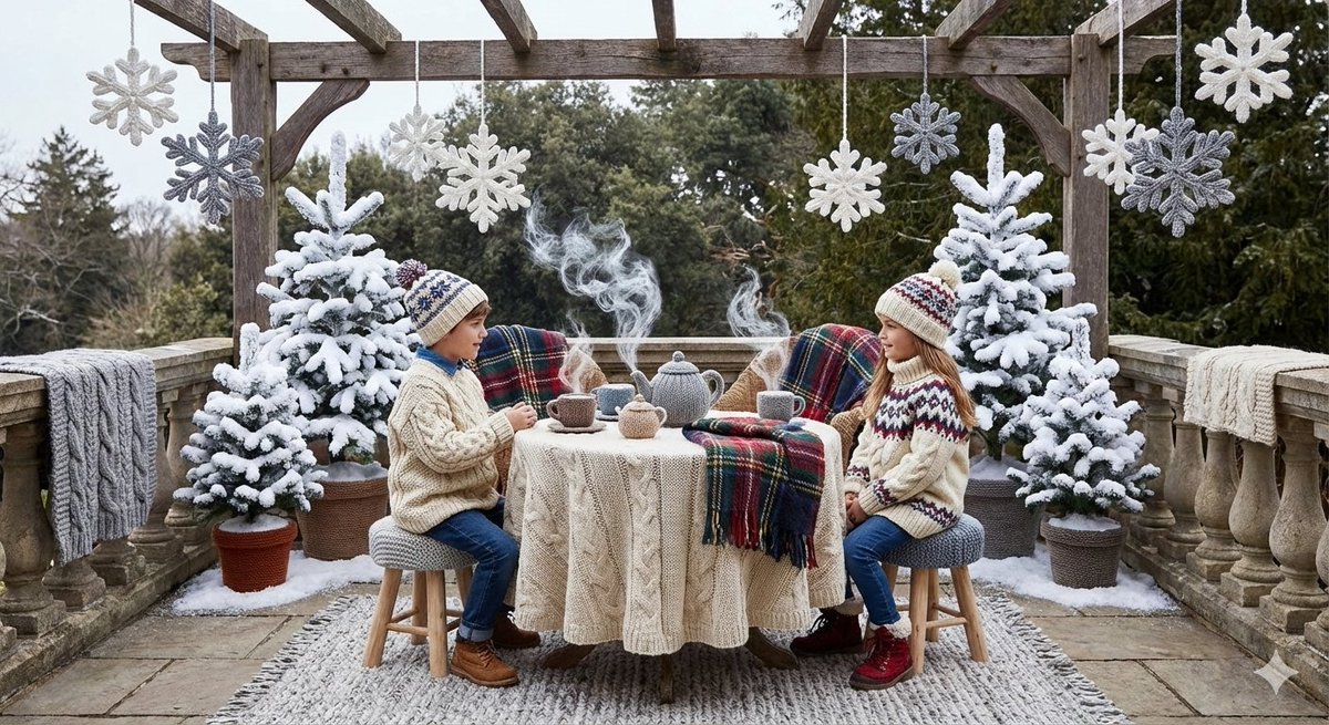 Knitted Terrace Scene with Cable-Knit Textures 1