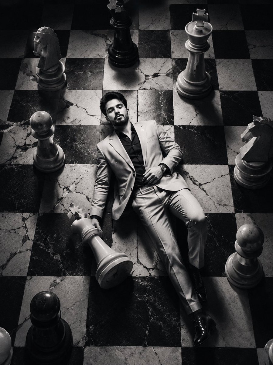 Editorial Black and White Chessboard Fashion Portrait 1