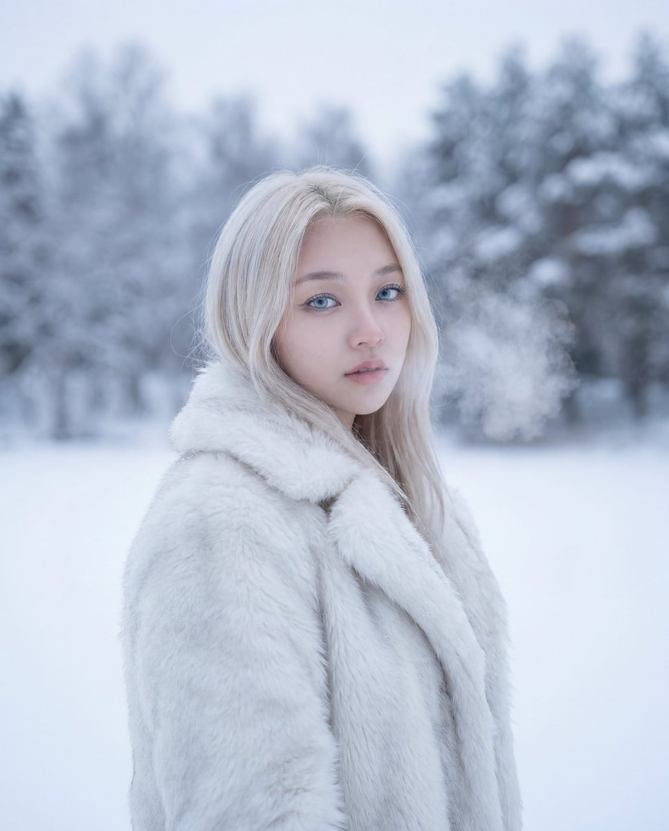 Cinematic Platinum Blonde Winter Portrait 2