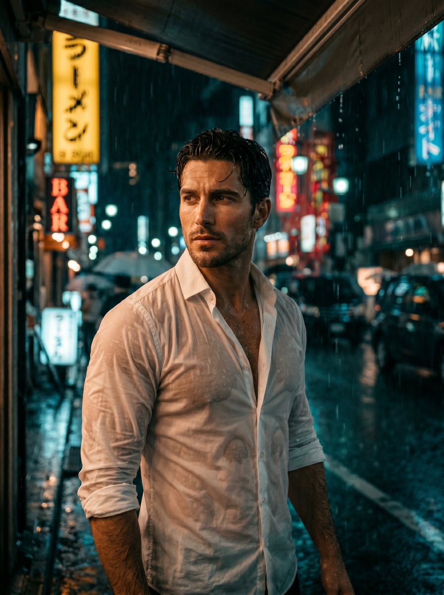 Rainy Night Cinematic Masculine Portrait 1