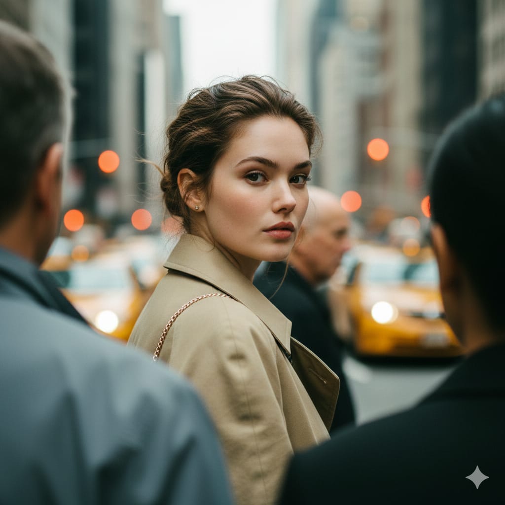 Photorealistic Candid Street Portrait with Extreme Shallow DOF 1