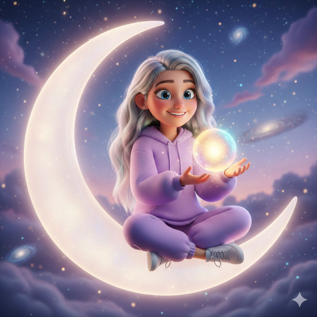 Pixar-Style 3D Character on a Crescent Moon 1