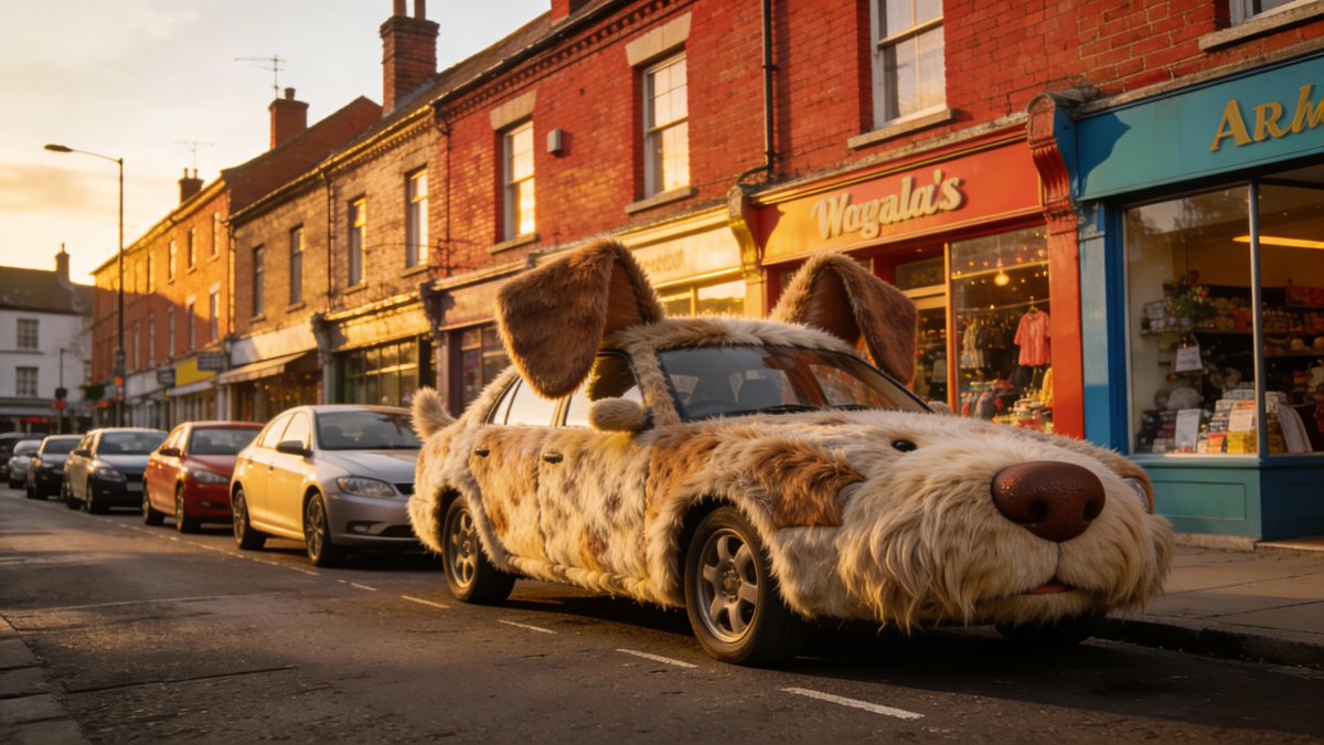 Cinematic Wide-Shot with Dog Fur Car 1
