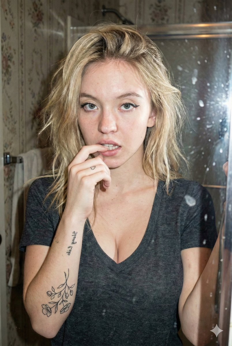 Grungy Flash Mirror Selfie with Tattoos 1