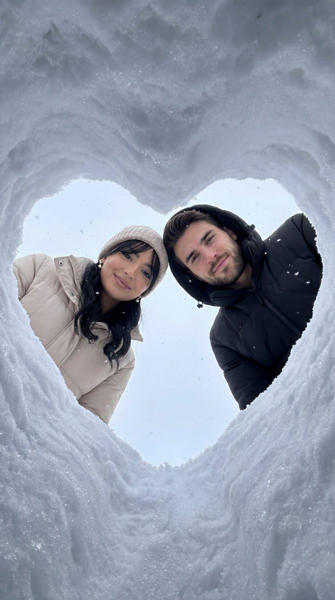 Cinematic Winter Photoshoot with Heart-Shaped Snow Frame 1