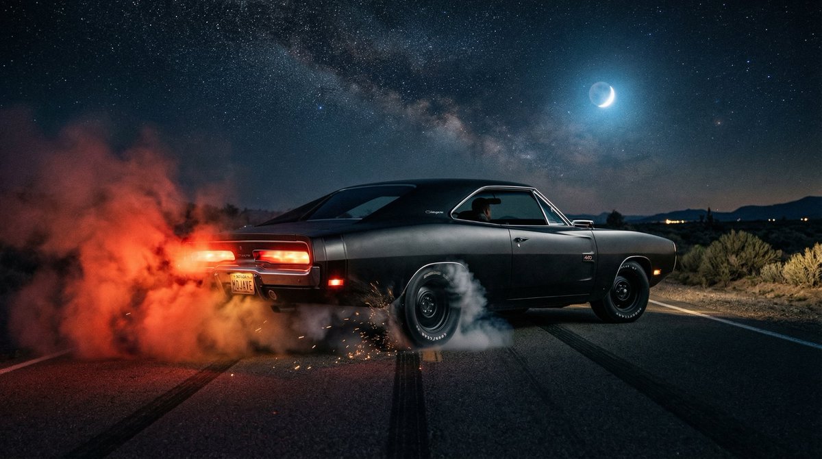 1970 Dodge Charger Burnout Prompt for Nano Banana 2 2