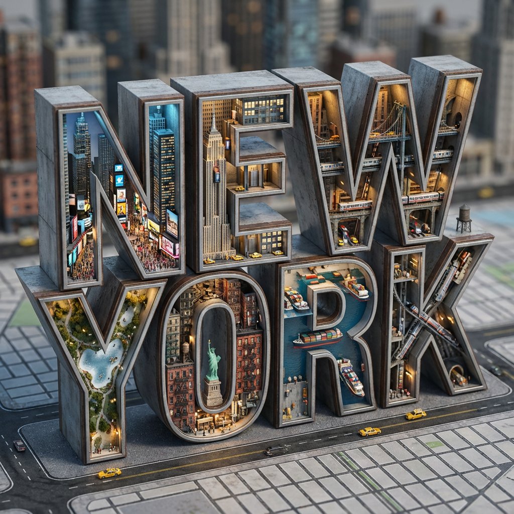 Architectural Typography Micro-World Render Prompt (New York) 1