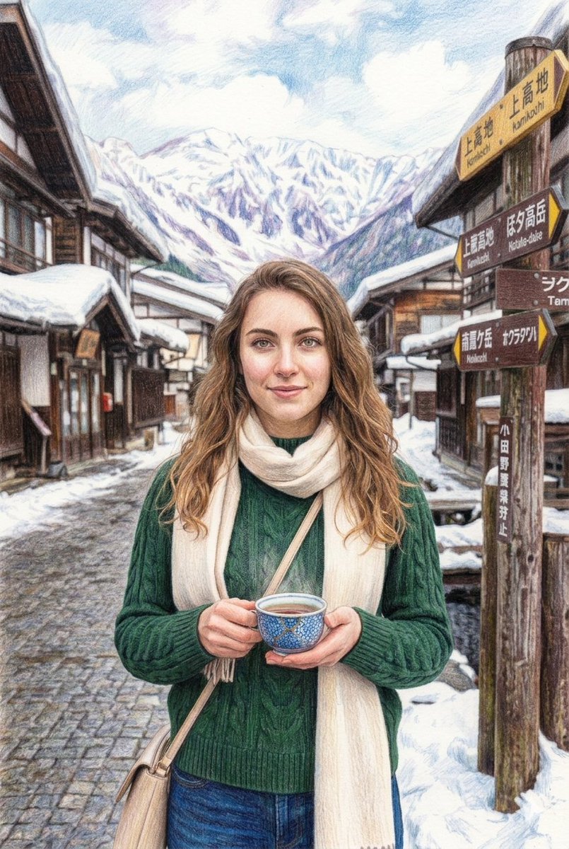 Snowy Japanese Village Winter Illustration 1