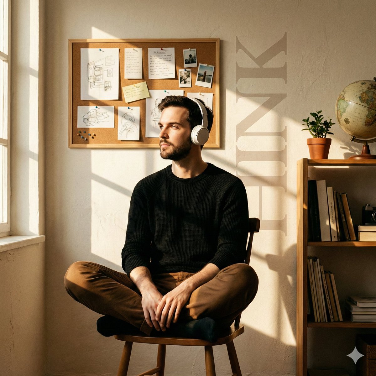 Cinematic Editorial Portrait in a Cafe with Window Shadows 1
