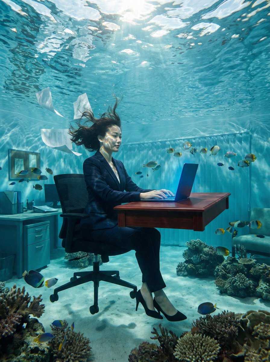 Surreal Underwater Office Scene Prompt 1