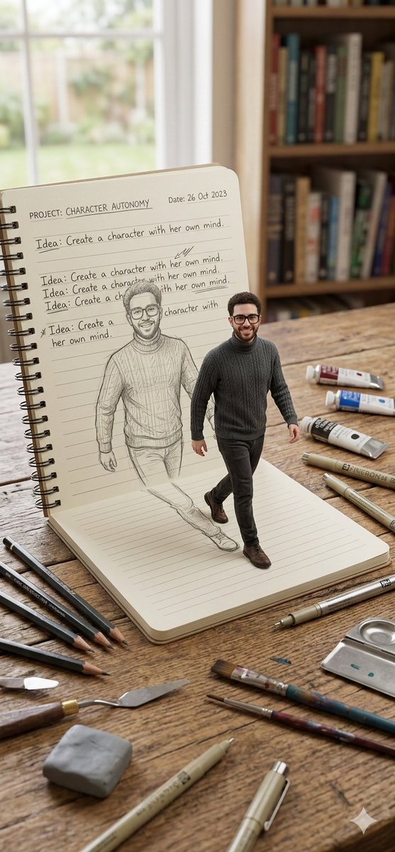 Character Stepping Out of a Sketchbook (Surreal Photo) 2