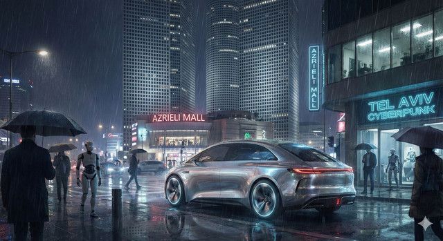 Futuristic Car in Rainy City 1