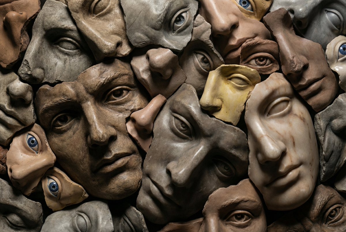 Hyperrealistic Sculptural Collage of Fragmented Faces 1