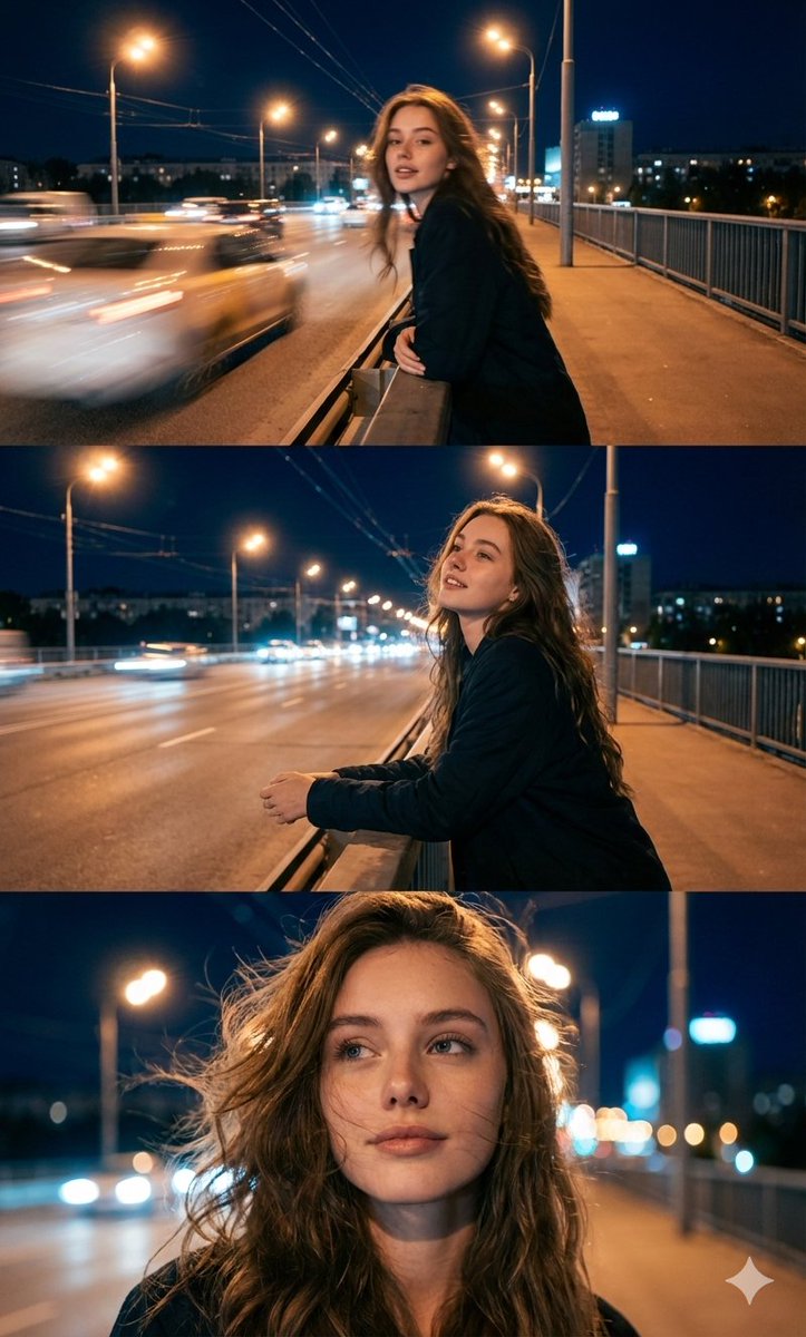 Cinematic Triptych Portrait in a Night City Setting 1