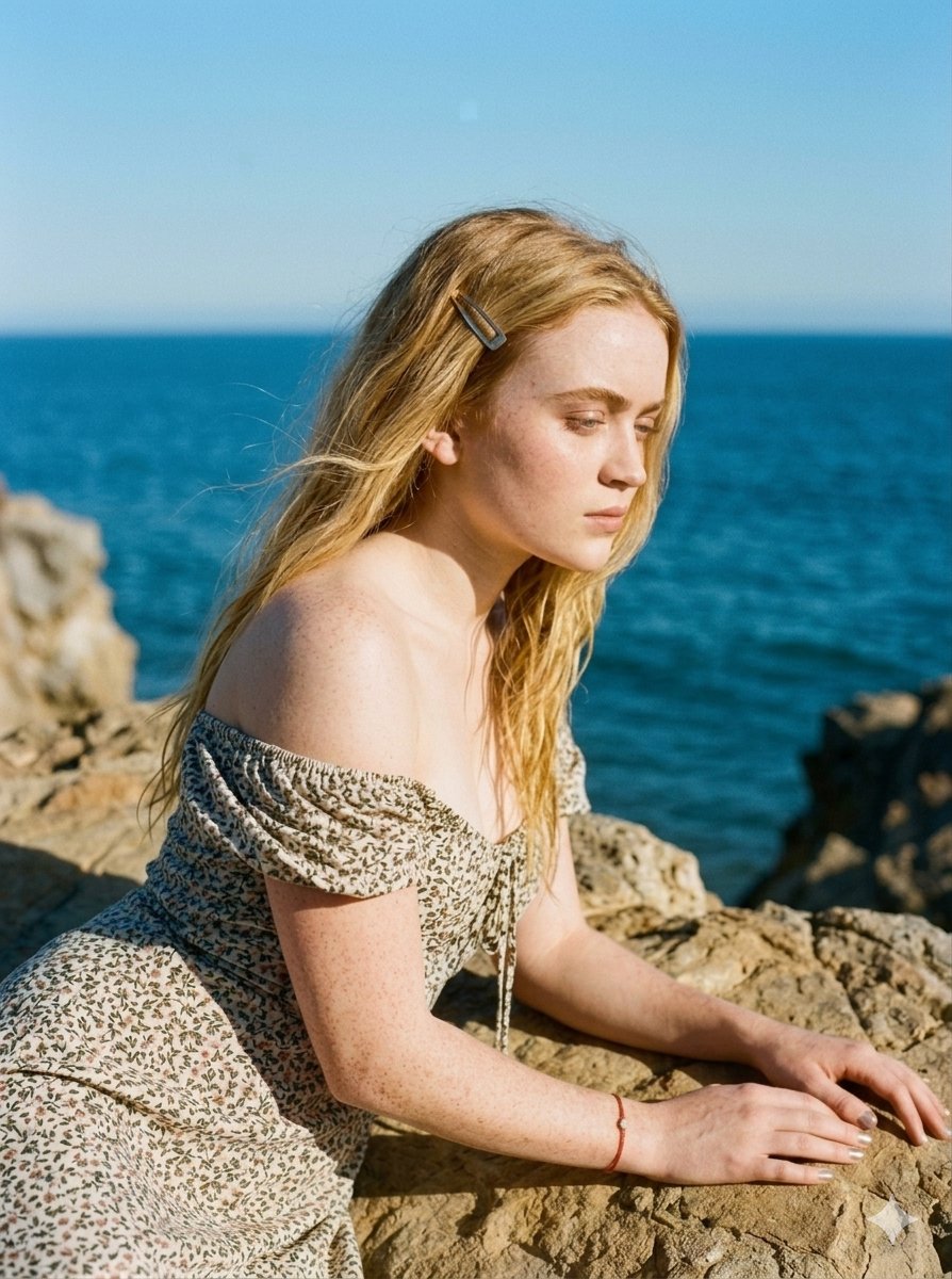 Serene Coastal Cliff Floral Portrait 3